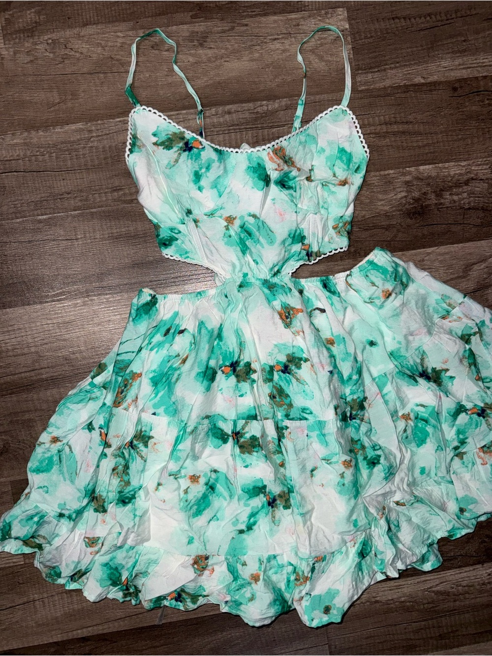 Light Green Watercolor Floral Girls' Dress with Spaghetti Straps